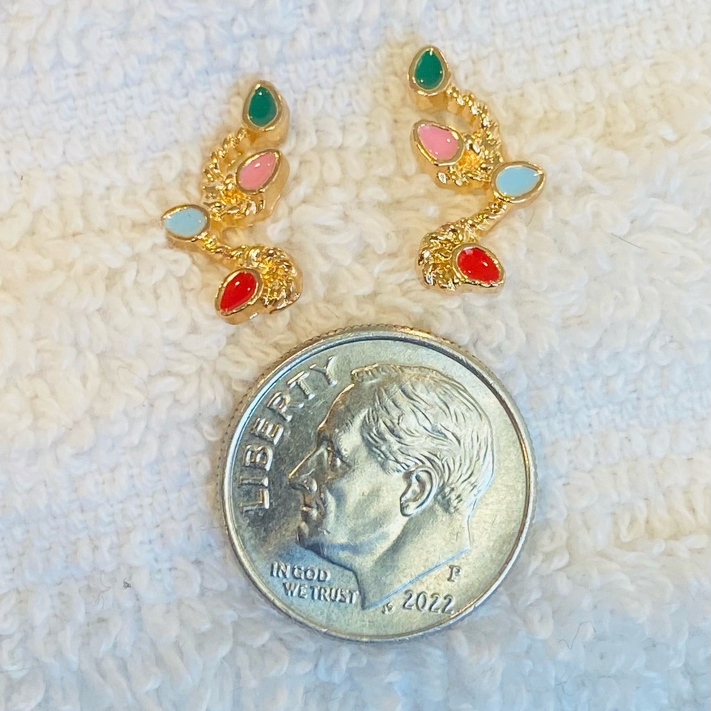 Hypoallergenic Dainty Festive Christmas Lights Gold  Tone Stud Earrings - Picture 2 of 2